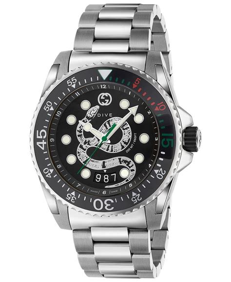 gucci men's swiss dive stainless steel bracelet watch 45mm ya136203|gucci dive.